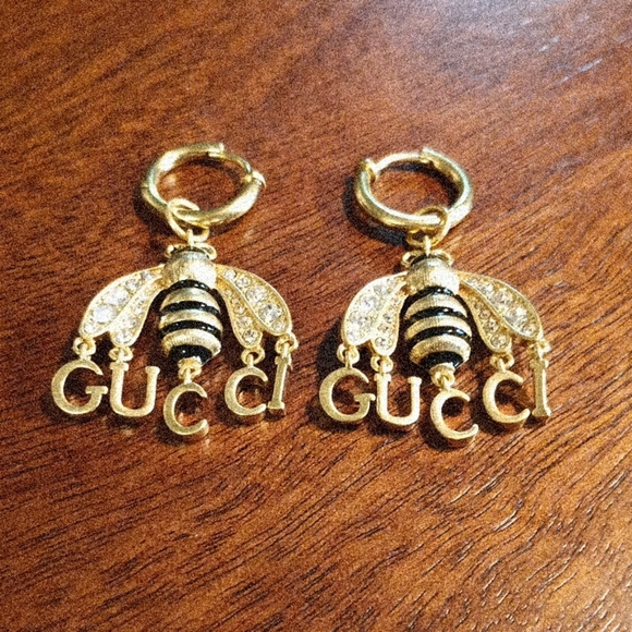 Authentic Gucci Gold Crystal Bee Dangling Earrings - Picture 1 of 5